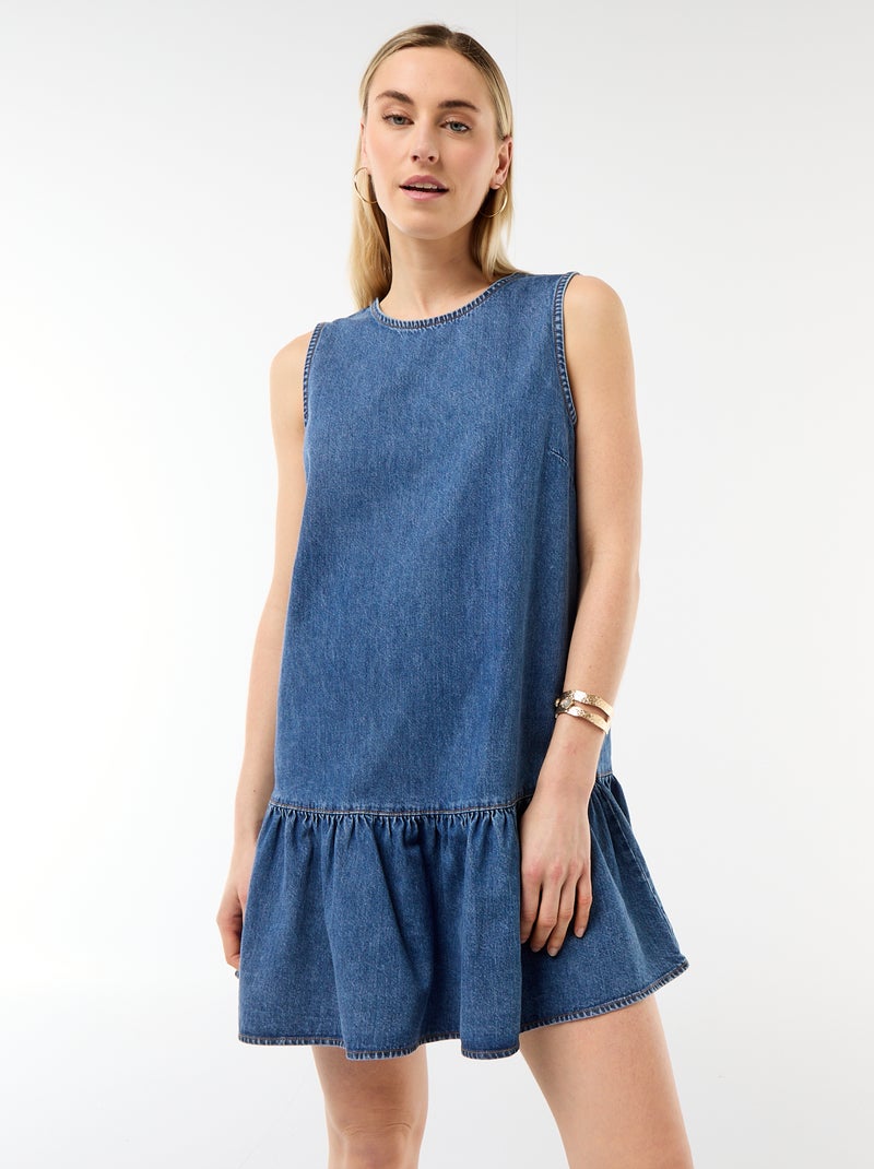 Robe denim sans manches à base volantée Bleu - Kiabi