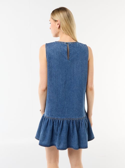 Robe denim sans manches à base volantée - Kiabi