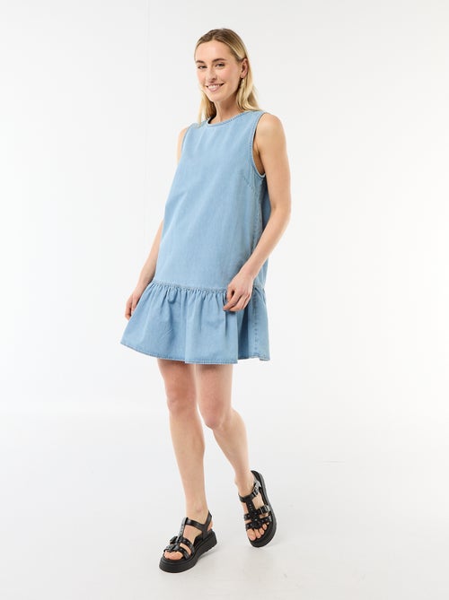 Robe denim sans manches à base volantée - Kiabi