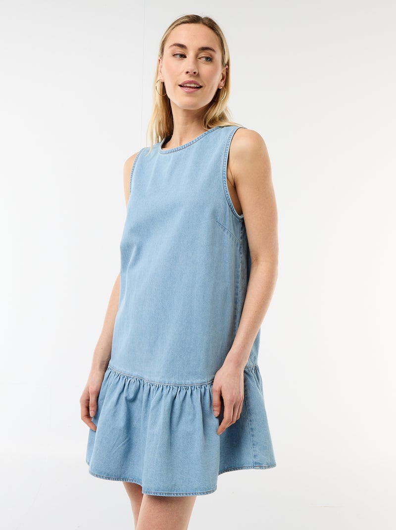 Robe denim sans manches à base volantée Bleu - Kiabi