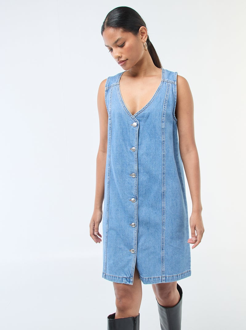 Robe denim sans manches en coton Bleu - Kiabi