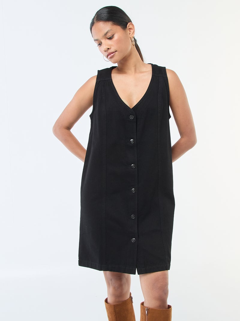 Robe denim sans manches en coton Noir - Kiabi