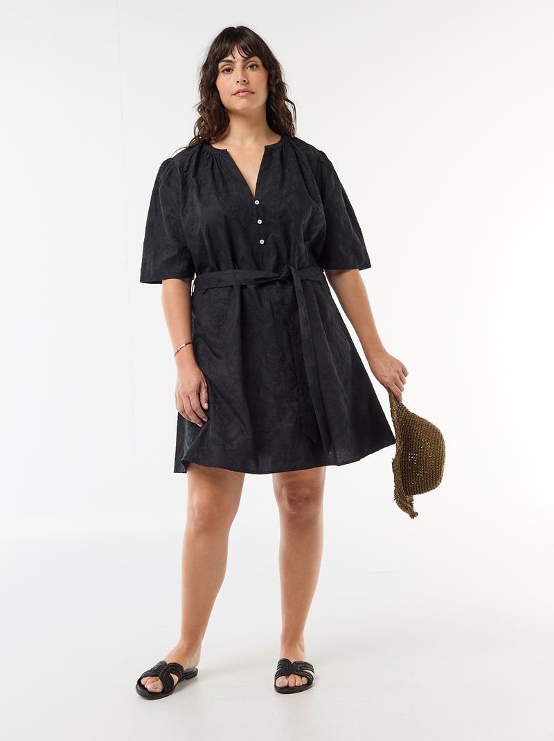 Robe en coton avec broderies anglaises Noir - Kiabi