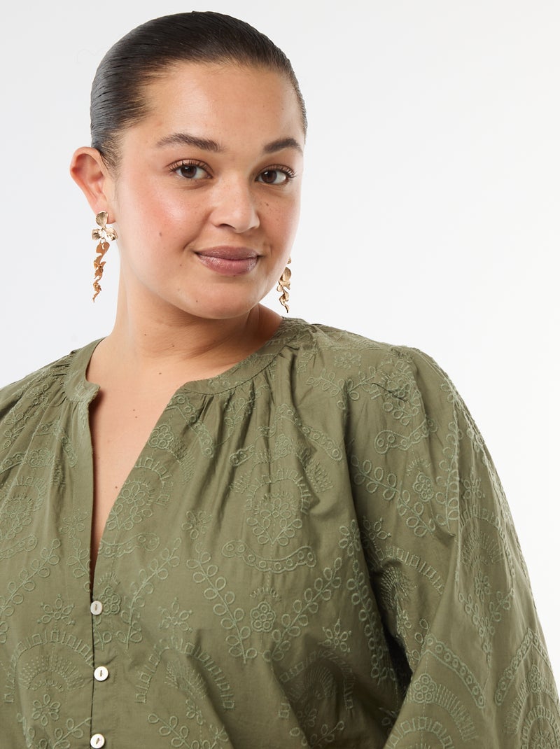 Robe en coton avec broderies anglaises Vert - Kiabi