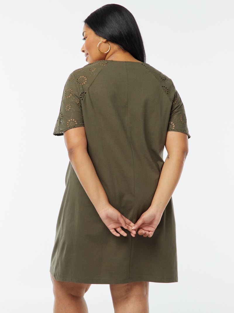 Robe en coton avec broderies Kaki - Kiabi