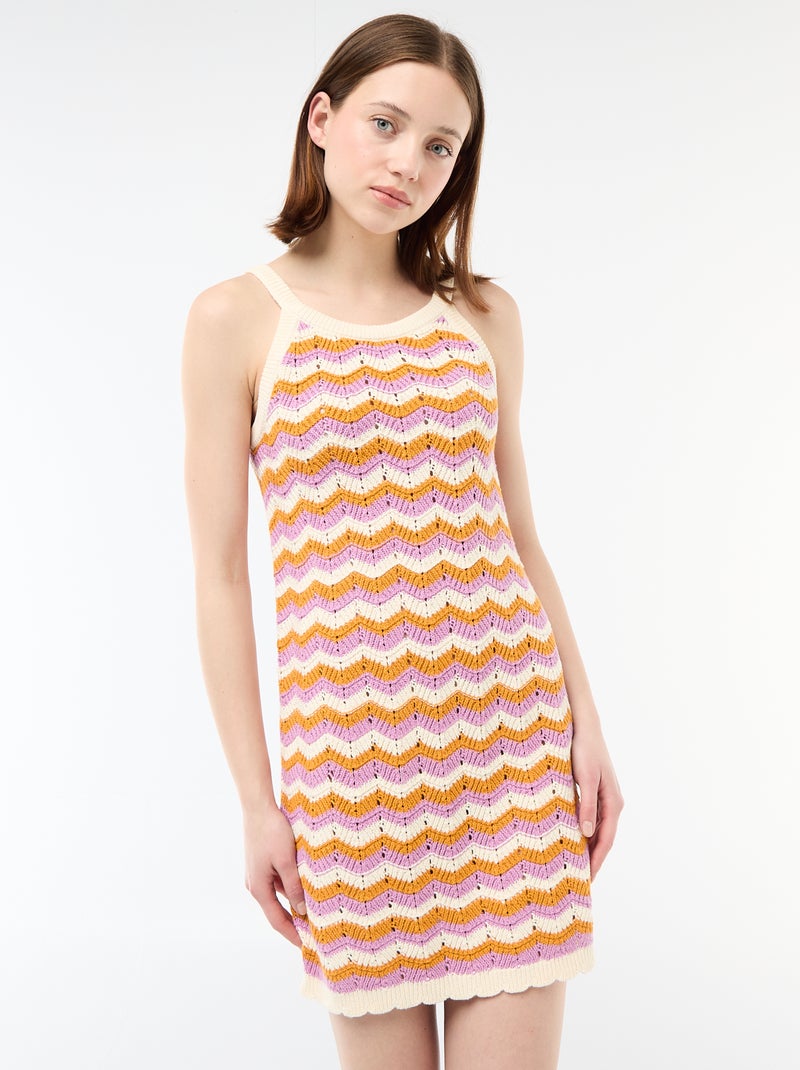 Robe en crochet tricolore Beige - Kiabi