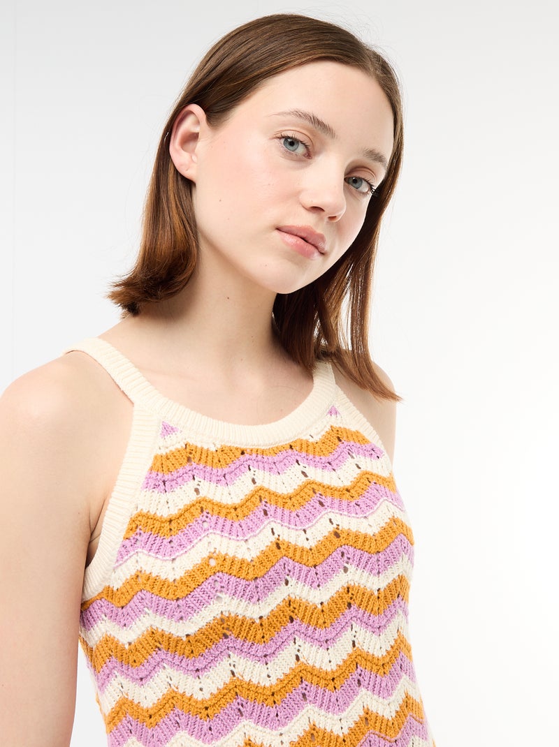 Robe en crochet tricolore Beige - Kiabi