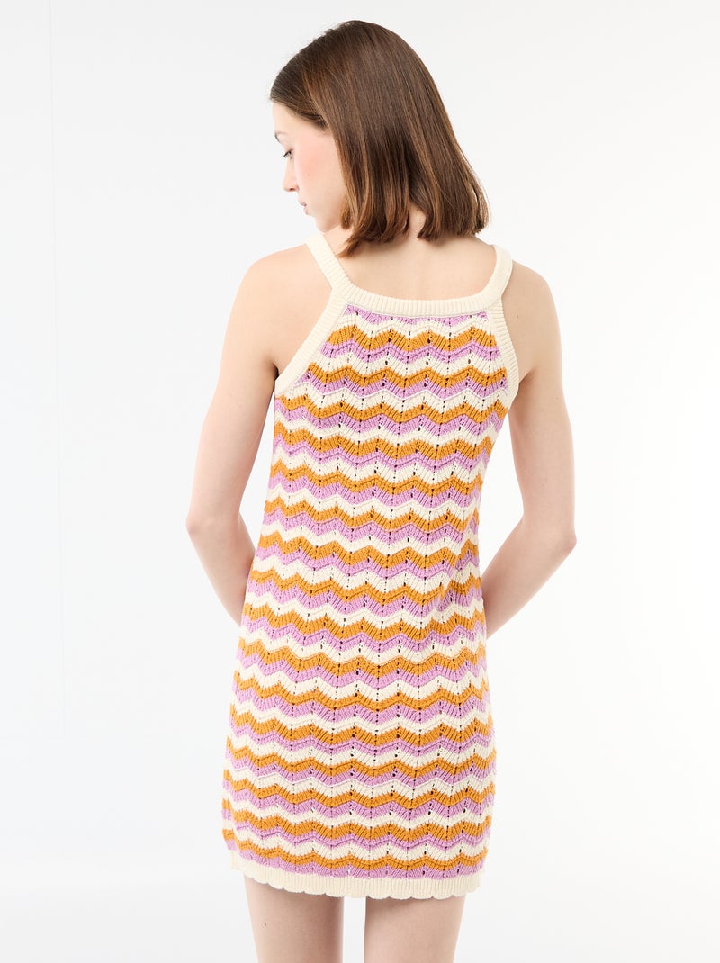 Robe en crochet tricolore Beige - Kiabi