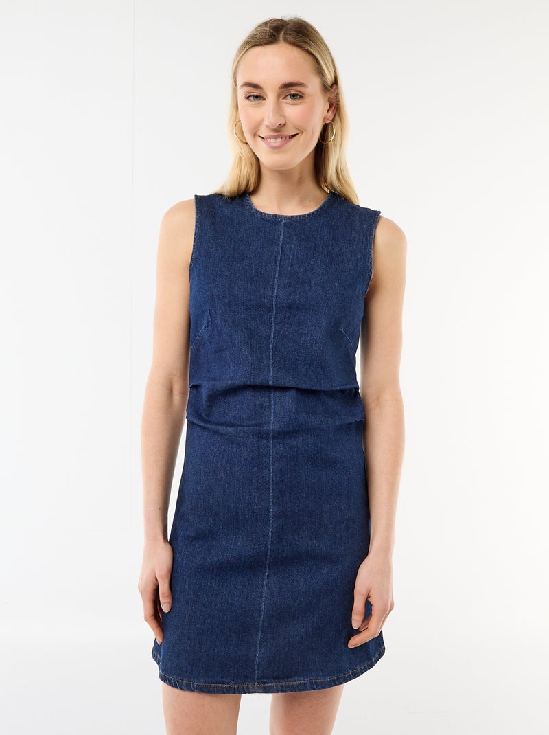 Robe en denim courte sans manches Bleu - Kiabi