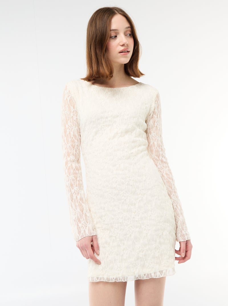 Robe en dentelle à manches pagode Beige - Kiabi