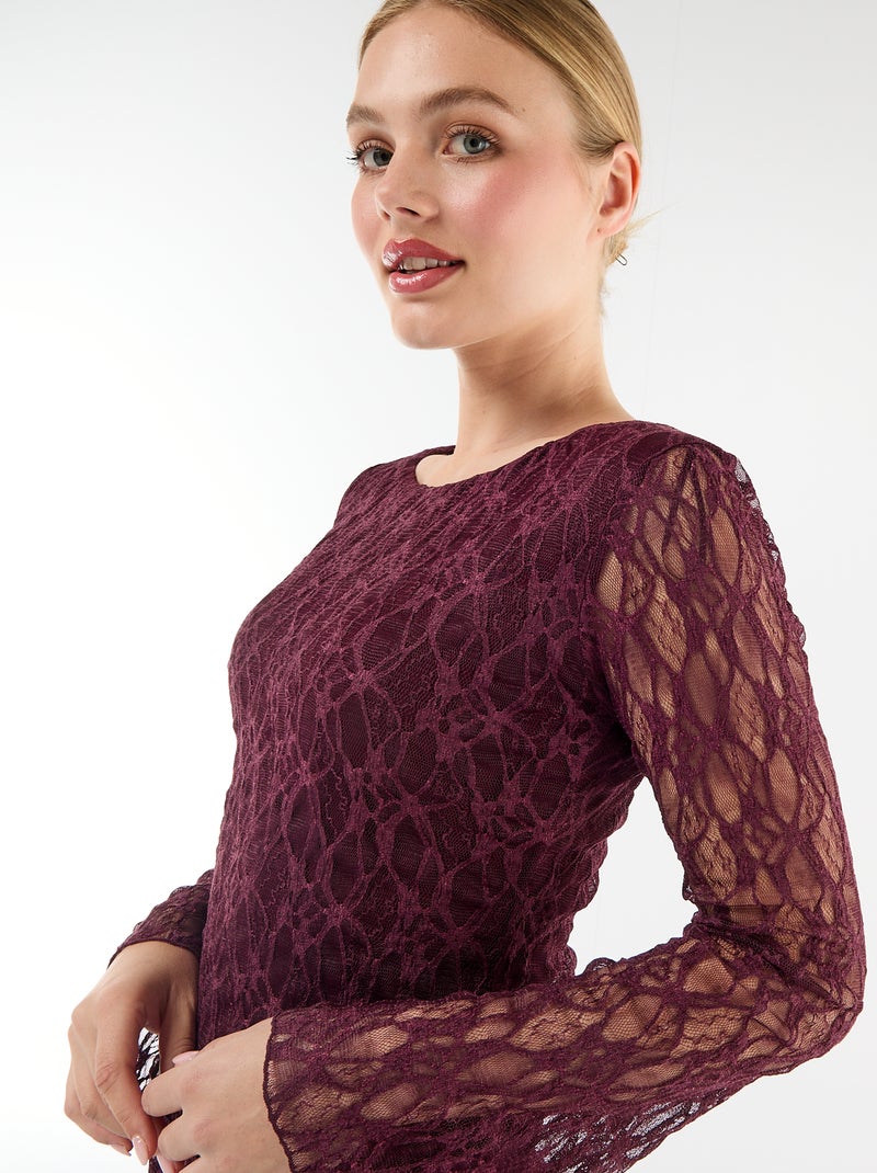 Robe en dentelle à manches pagode Rouge - Kiabi