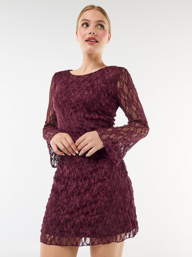 Robe en dentelle à manches pagode Rouge - Kiabi