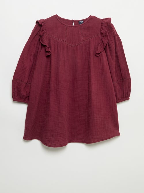 Robe en gaze de coton avec volants aux emmanchures - Kiabi Robe en gaze de coton avec volants aux emmanchures - Kiabi