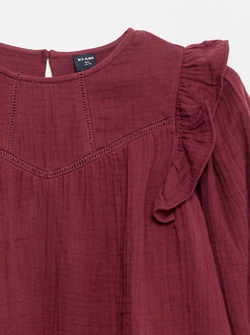 Robe en gaze de coton avec volants aux emmanchures - Kiabi Robe en gaze de coton avec volants aux emmanchures - Kiabi
