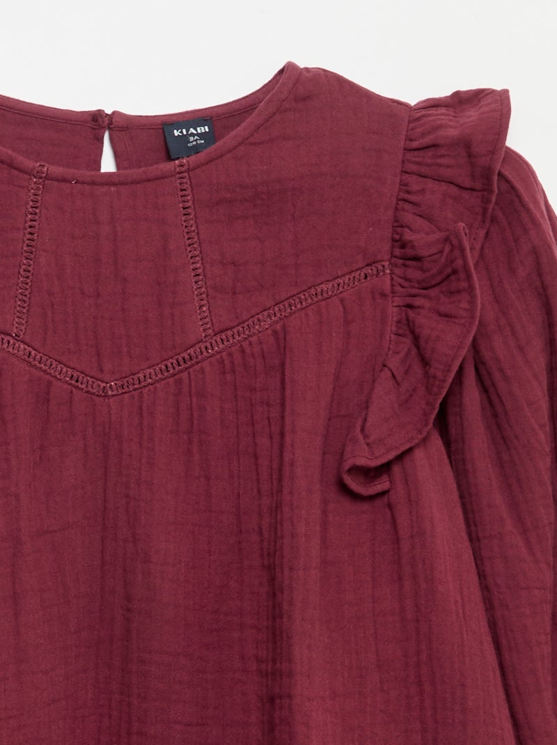 Robe en gaze de coton avec volants aux emmanchures Violet - Kiabi