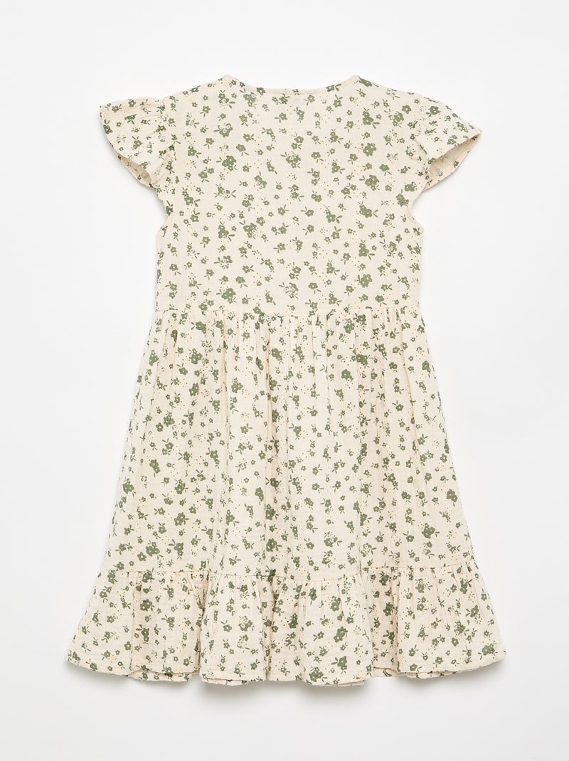 Robe en gaze de coton et imprimée Kaki - Kiabi