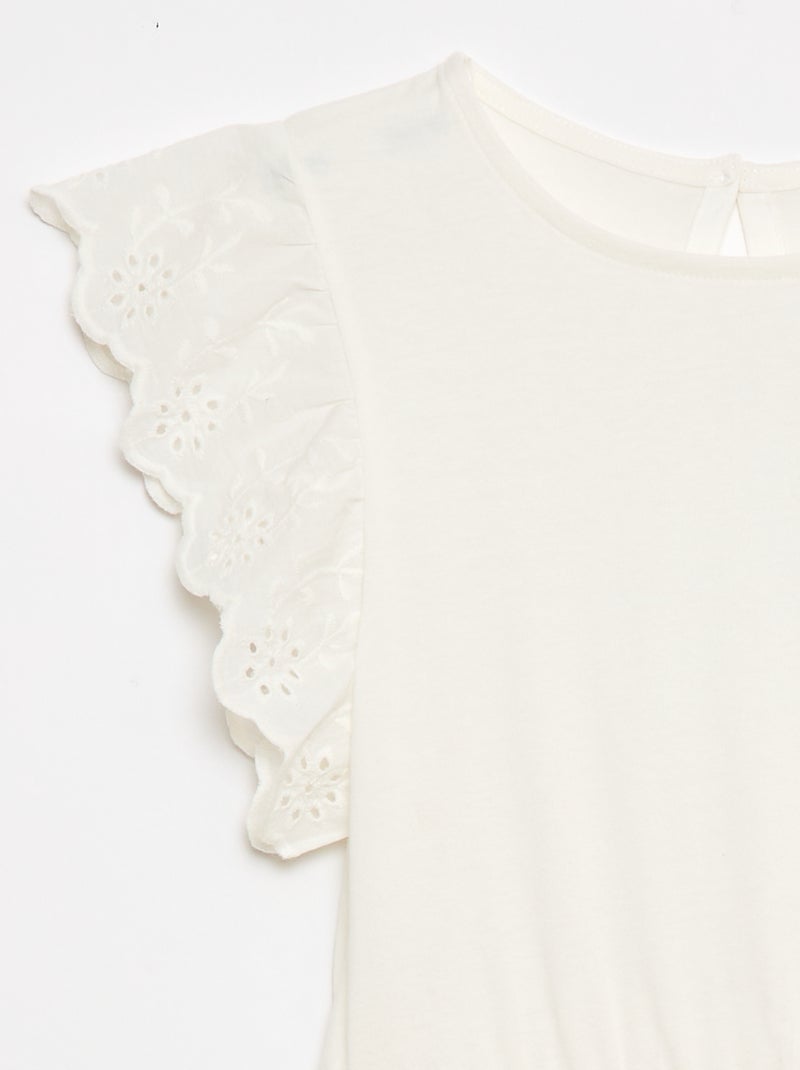 Robe en jersey avec manches courtes en broderies anglaises Blanc - Kiabi