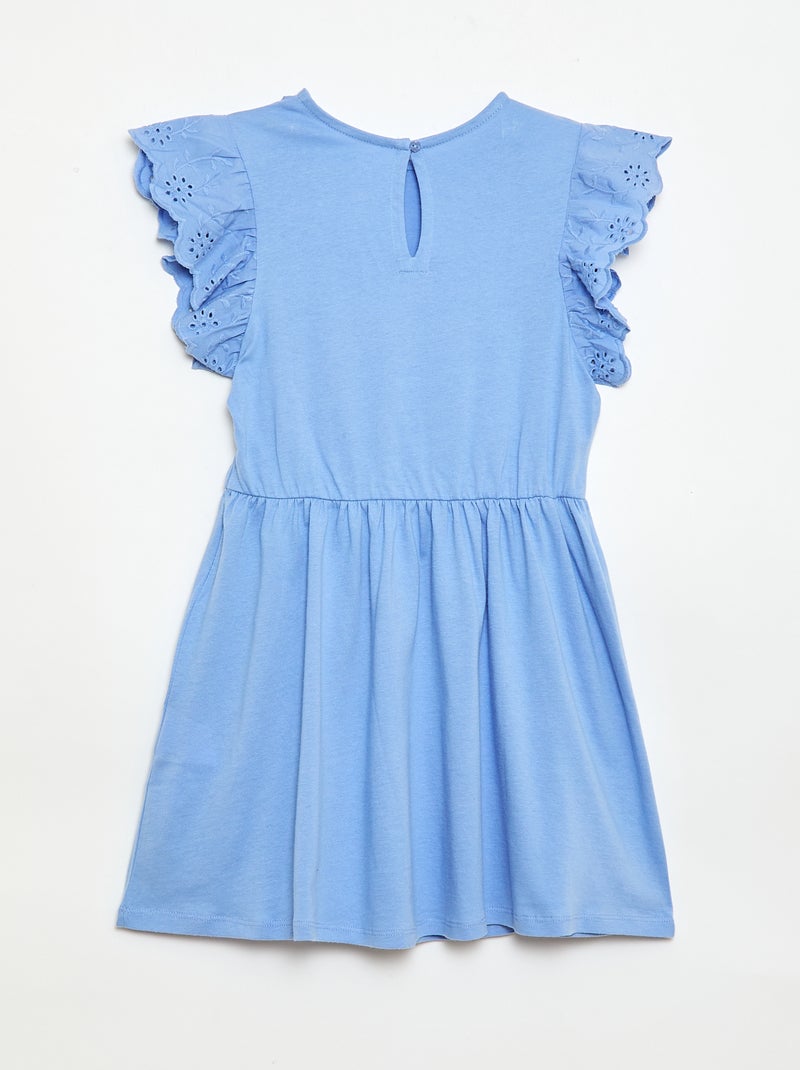 Robe en jersey avec manches courtes en broderies anglaises Bleu - Kiabi