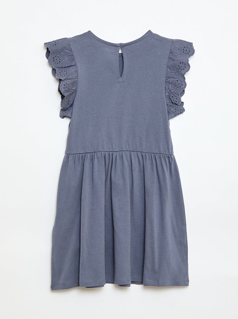 Robe en jersey avec manches courtes en broderies anglaises Gris - Kiabi