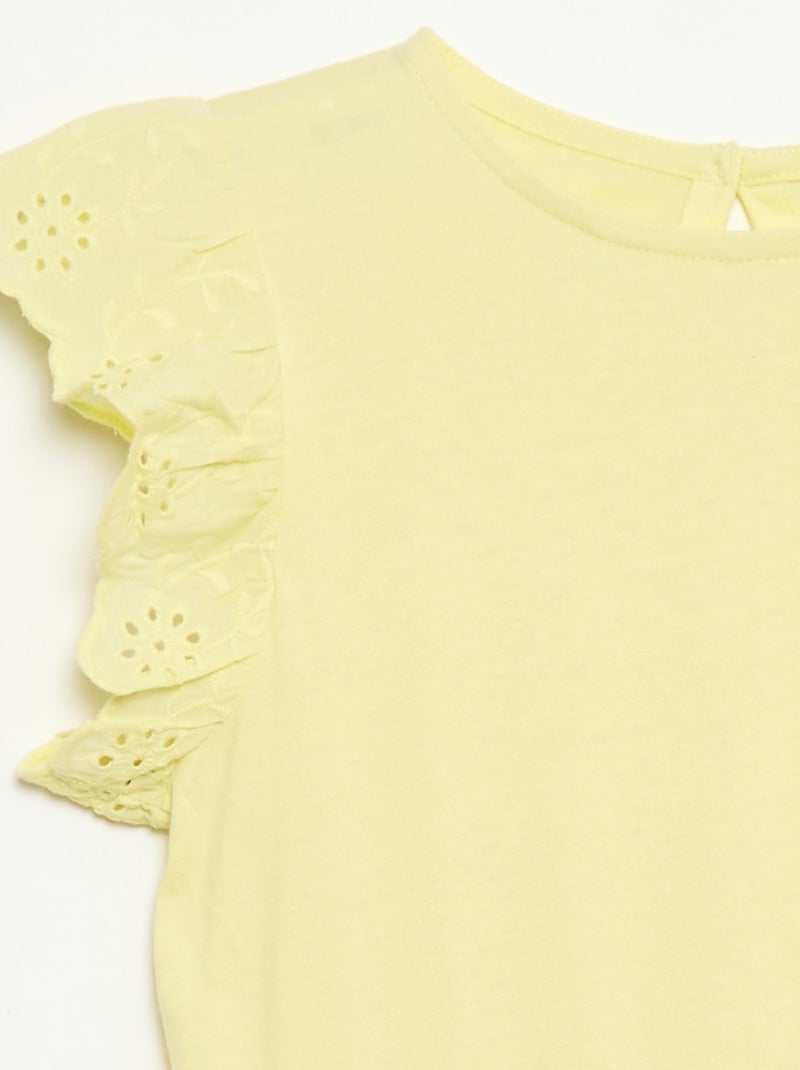 Robe en jersey avec manches courtes en broderies anglaises Jaune - Kiabi