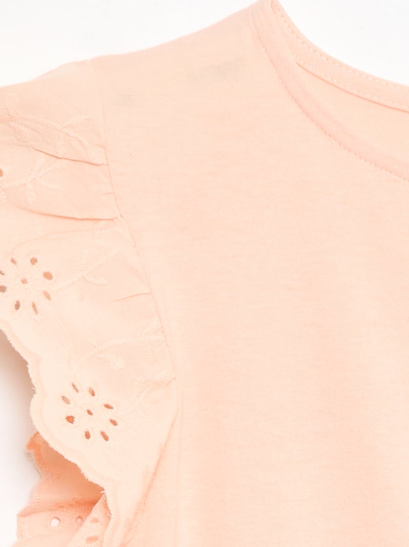 Robe en jersey avec manches courtes en broderies anglaises Orange - Kiabi