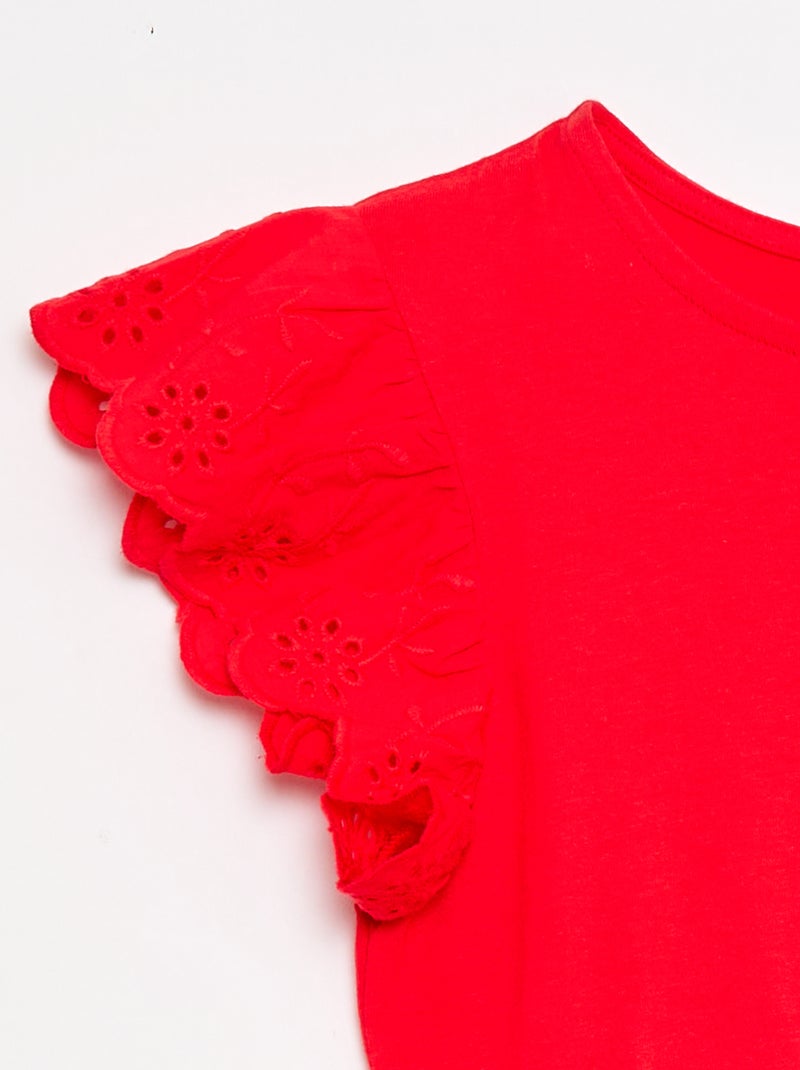 Robe en jersey avec manches courtes en broderies anglaises Rouge - Kiabi