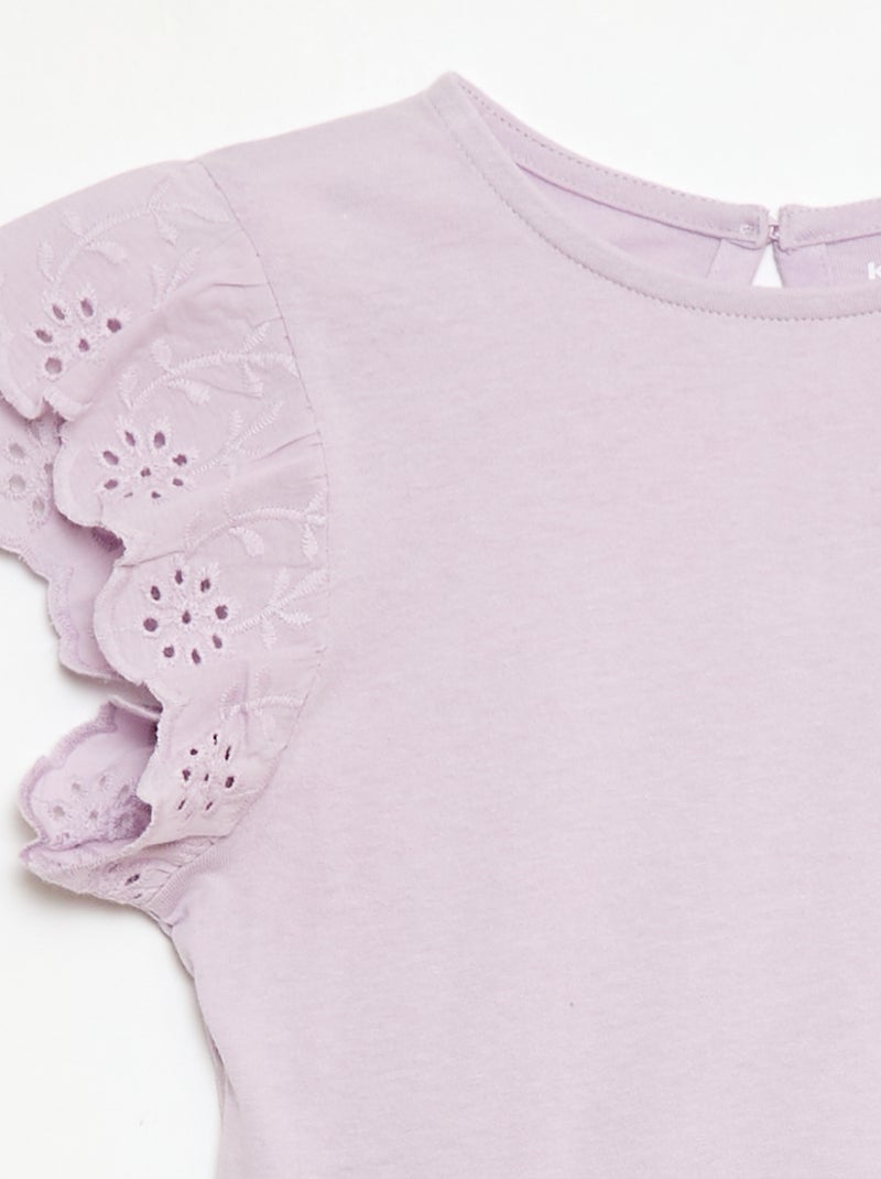 Robe en jersey avec manches courtes en broderies anglaises Violet - Kiabi
