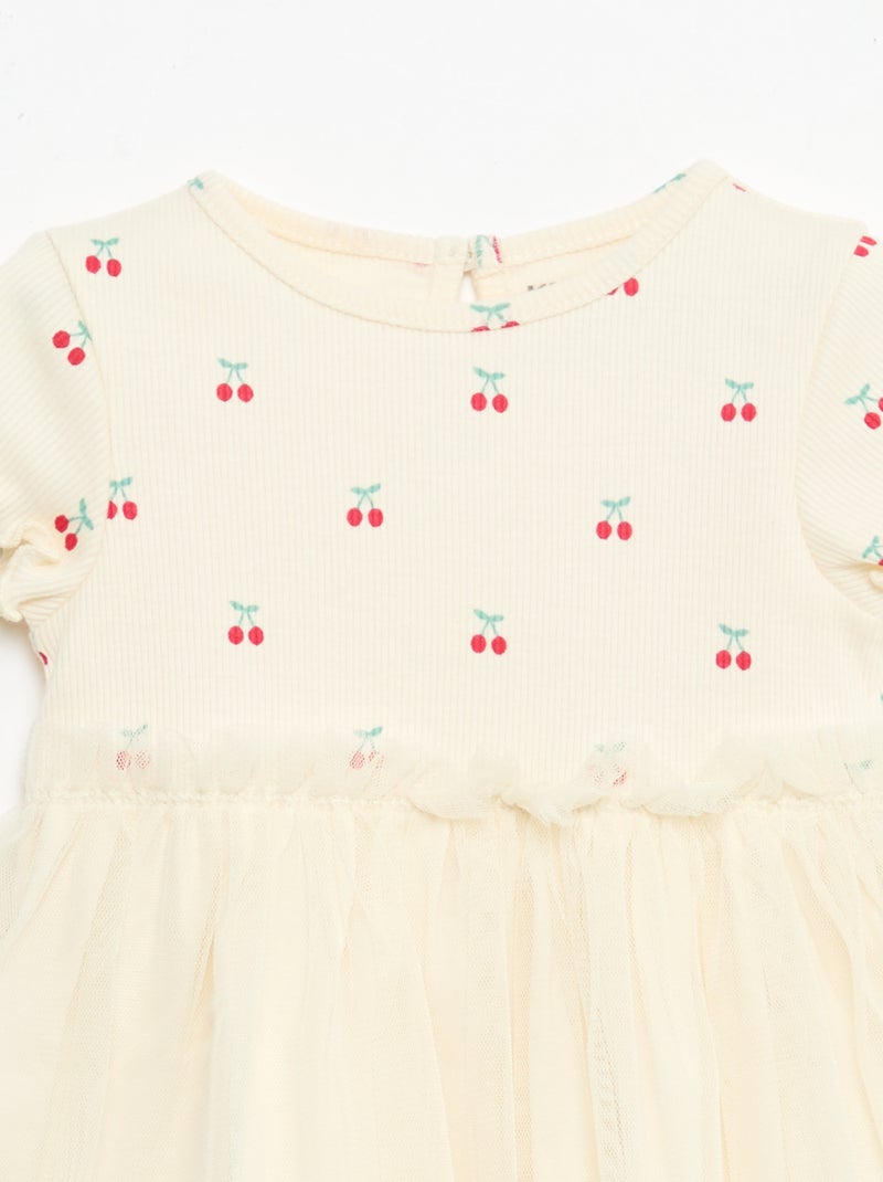 Robe en maille côtelée et tulle Blanc - Kiabi