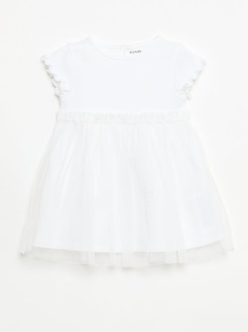 Robe en maille côtelée et tulle - Kiabi