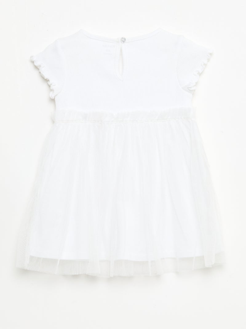 Robe en maille côtelée et tulle Blanc - Kiabi