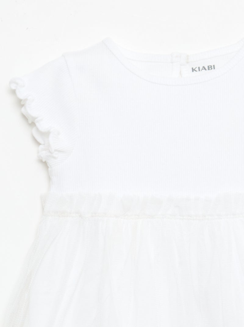 Robe en maille côtelée et tulle Blanc - Kiabi