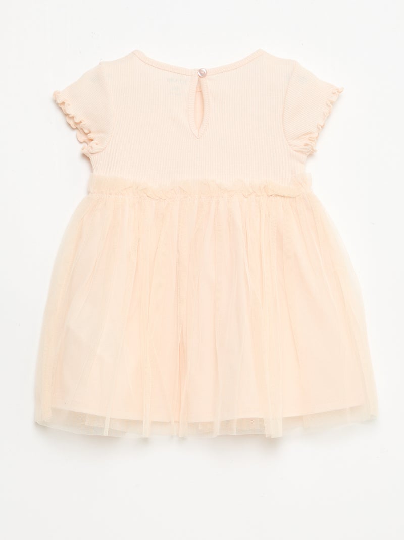 Robe en maille côtelée et tulle Rose - Kiabi