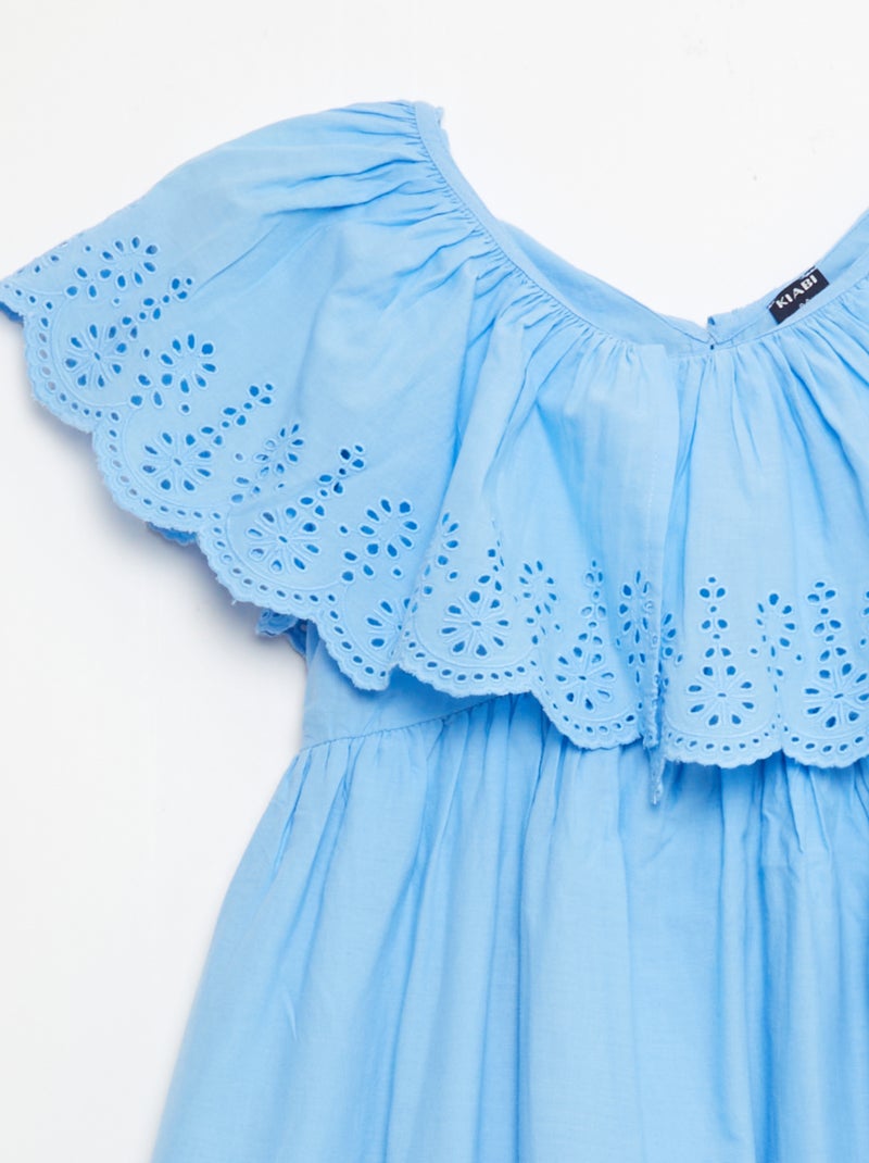 Robe en propoline avec détails broderie anglaise Bleu - Kiabi