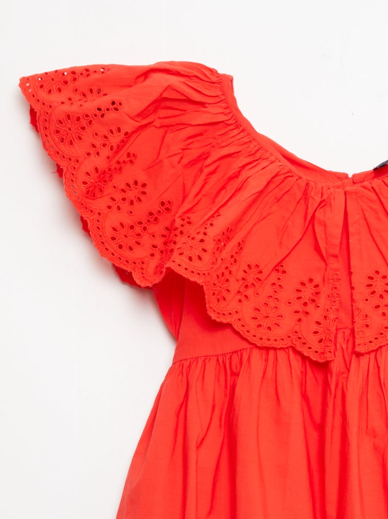 Robe en propoline avec détails broderie anglaise Rouge - Kiabi