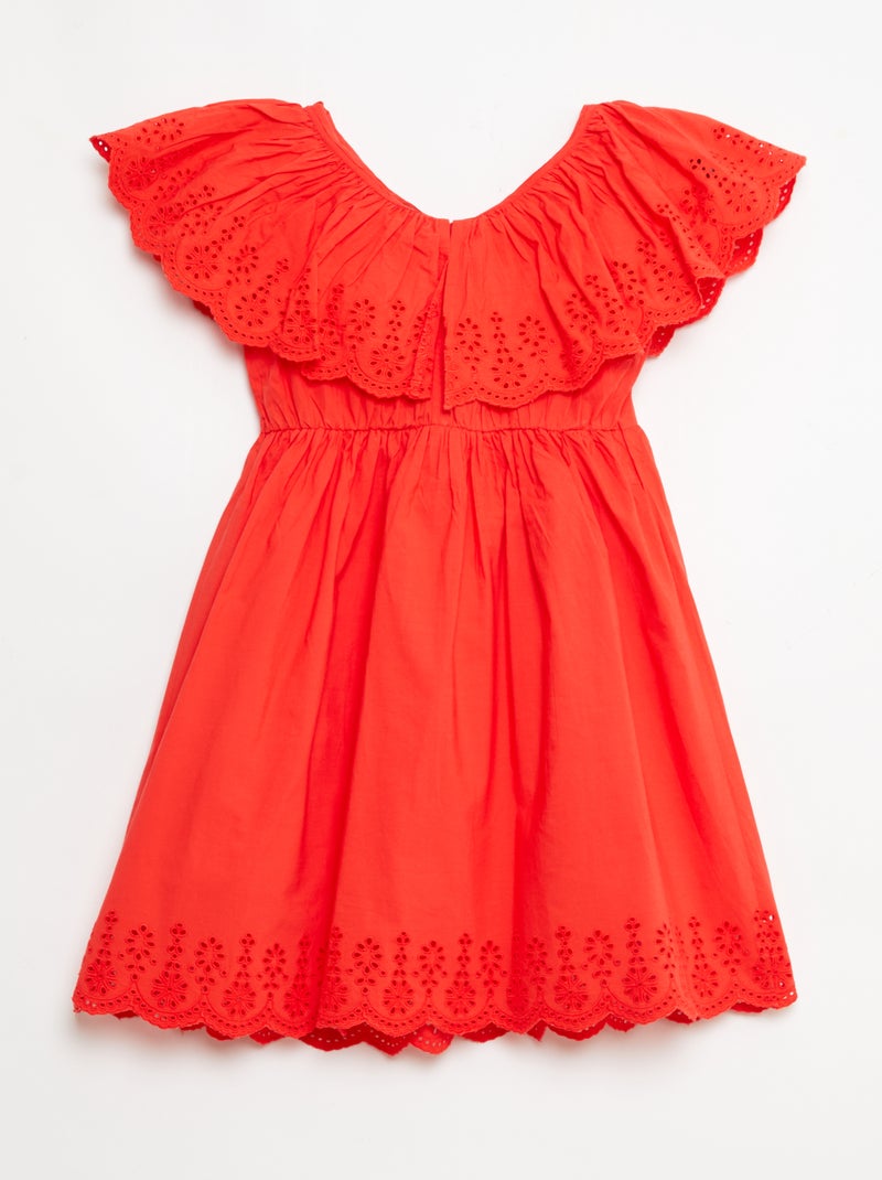 Robe en propoline avec détails broderie anglaise Rouge - Kiabi