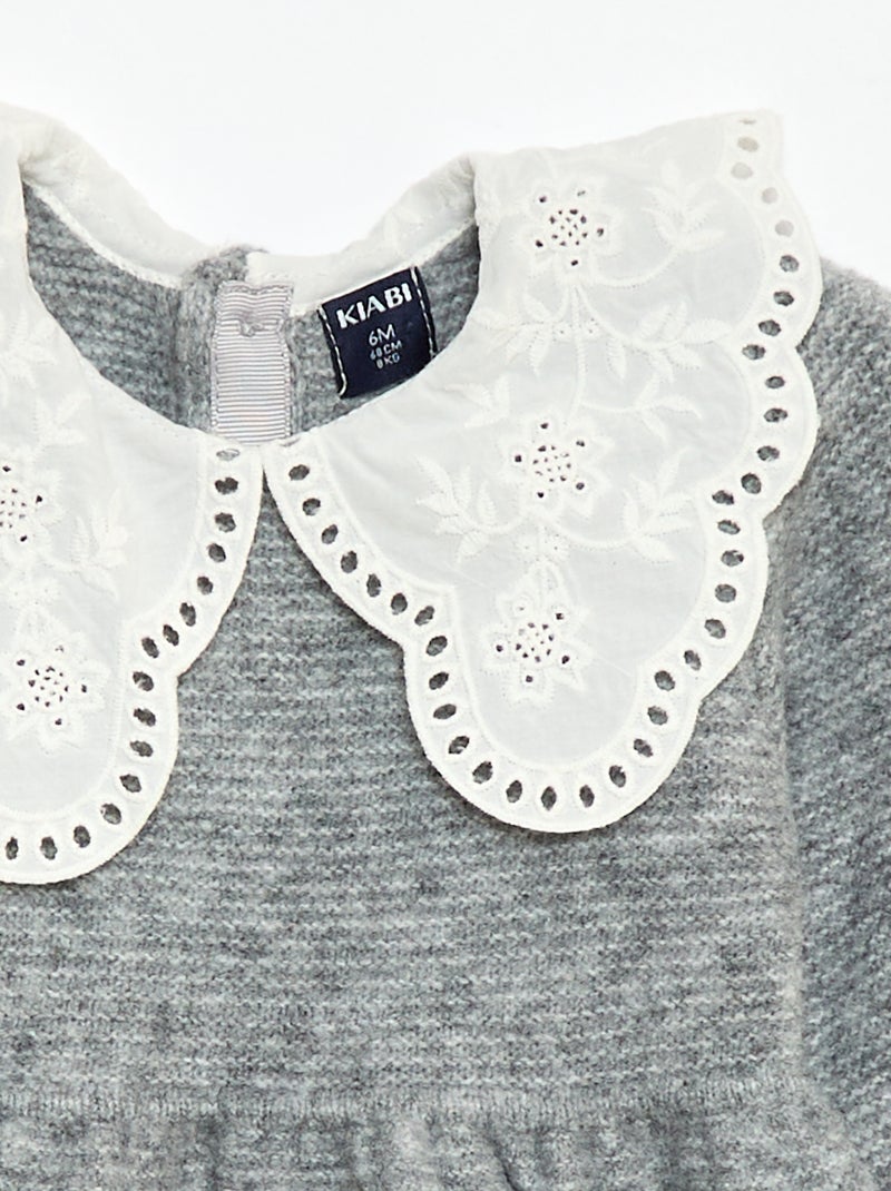 Robe en tricot avec col claudine Gris - Kiabi
