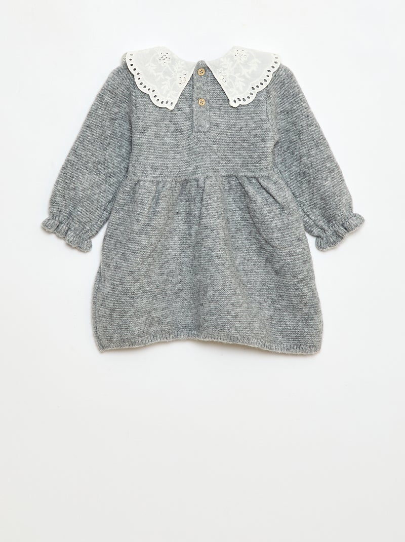 Robe en tricot avec col claudine Gris - Kiabi