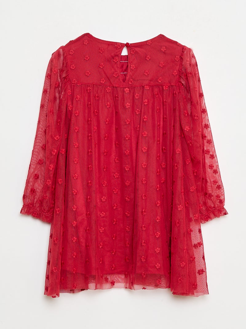 Robe en tulle avec broderies fleurs Rouge - Kiabi