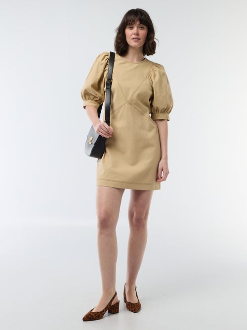 Robe en twill à manches bouffantes - Kiabi