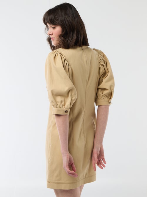 Robe en twill à manches bouffantes - Kiabi