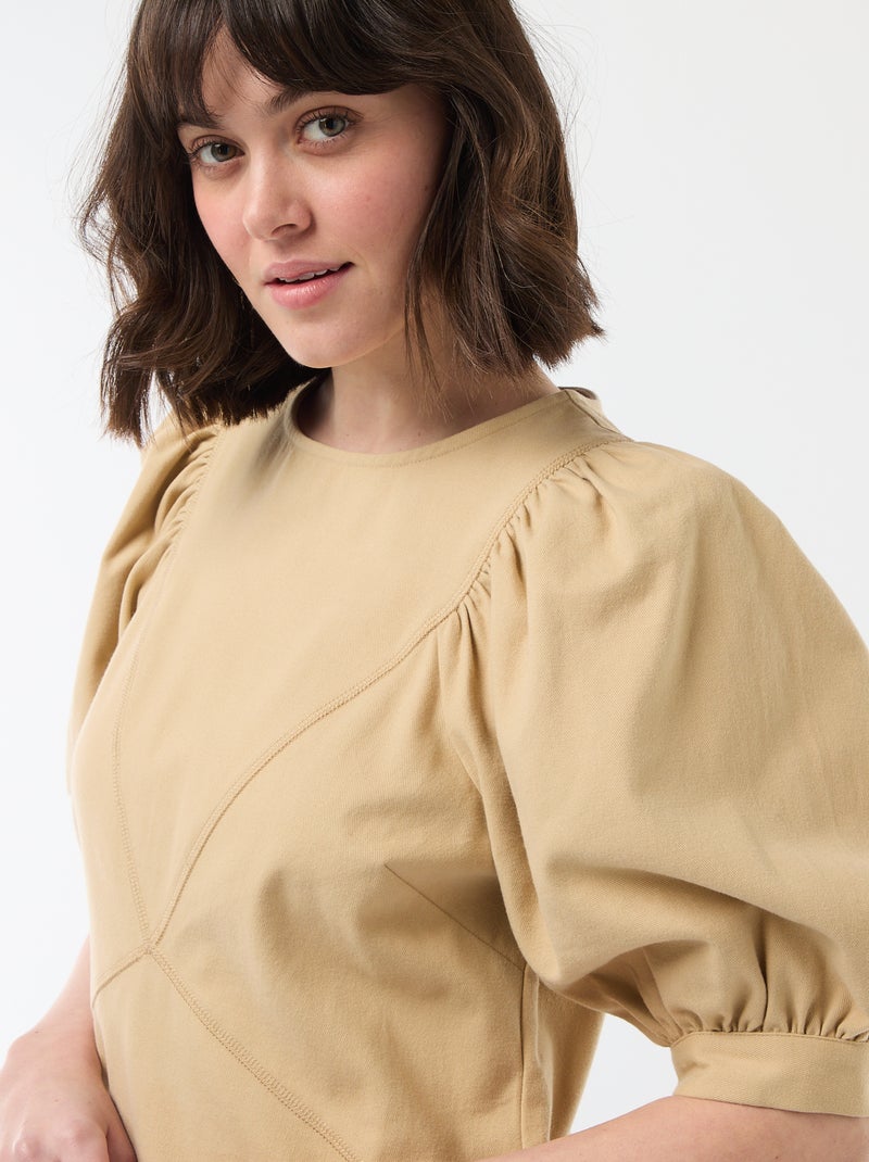 Robe en twill à manches bouffantes Beige - Kiabi