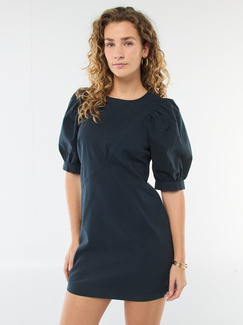 Robe en twill à manches bouffantes Bleu - Kiabi