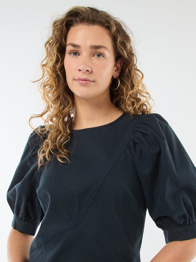 Robe en twill à manches bouffantes Bleu - Kiabi