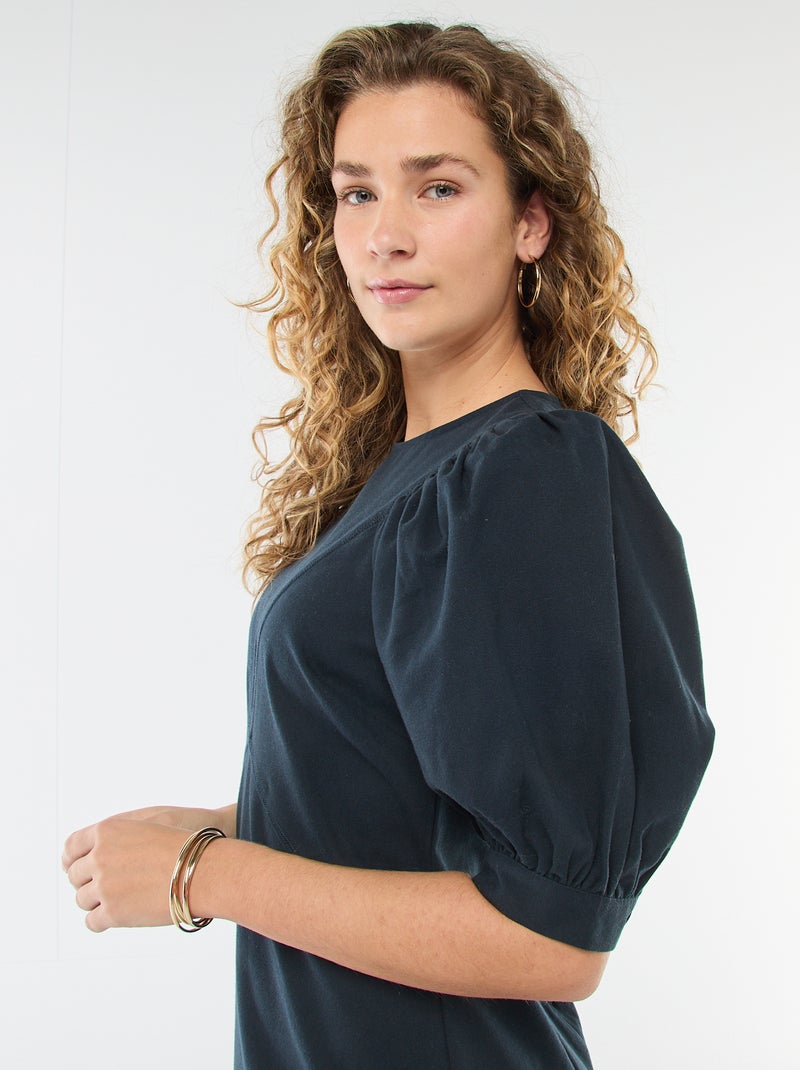 Robe en twill à manches bouffantes Bleu - Kiabi