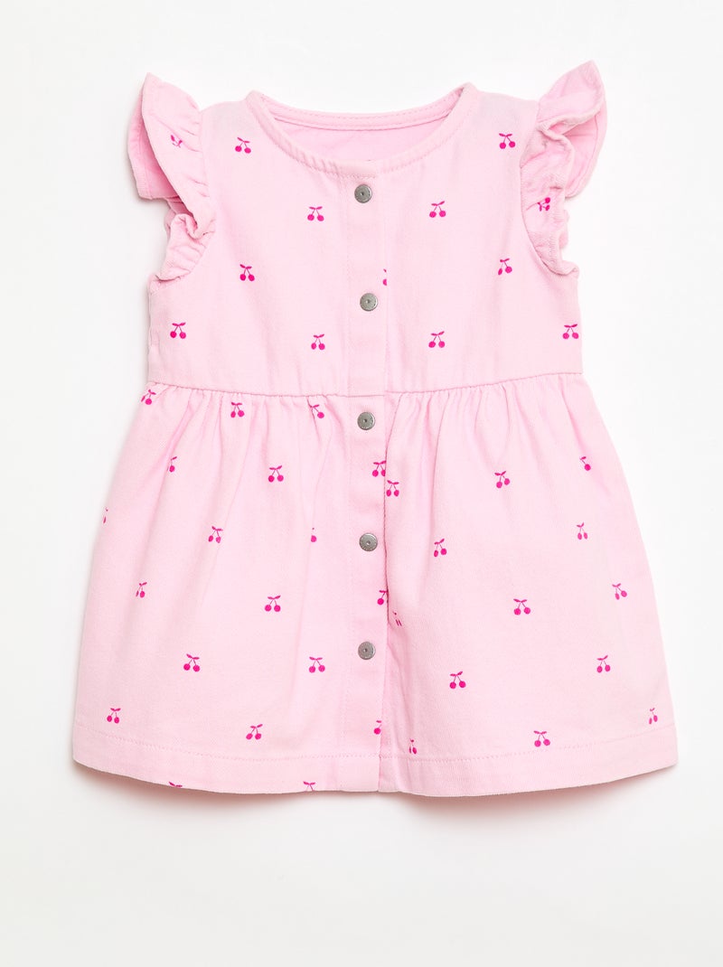 Robe en twill rayée à manches courtes Rose - Kiabi