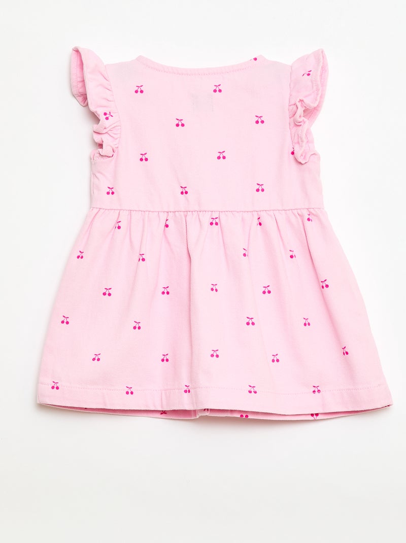 Robe en twill rayée à manches courtes Rose - Kiabi