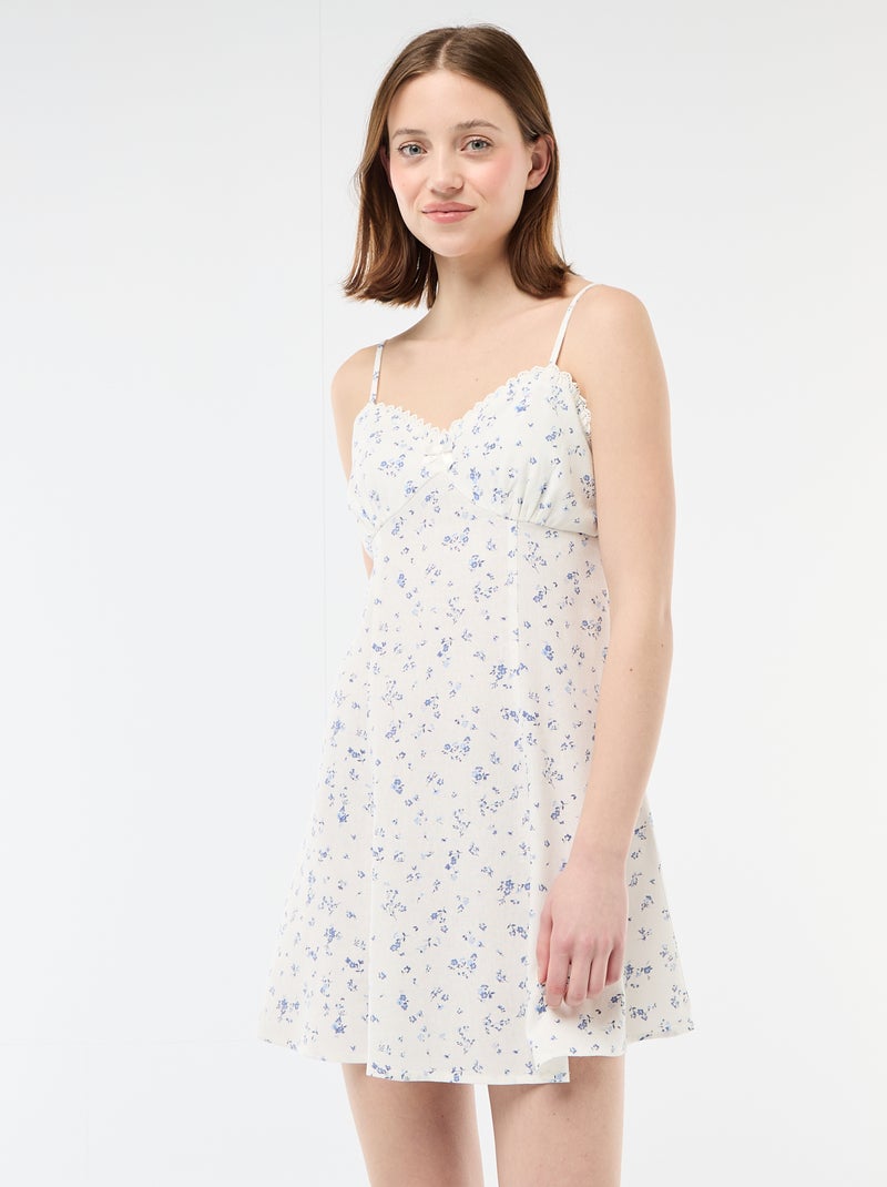 Robe fleurie en lin mélangé Blanc - Kiabi