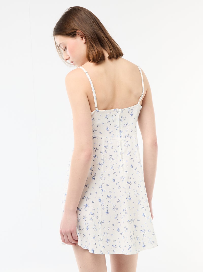 Robe fleurie en lin mélangé Blanc - Kiabi