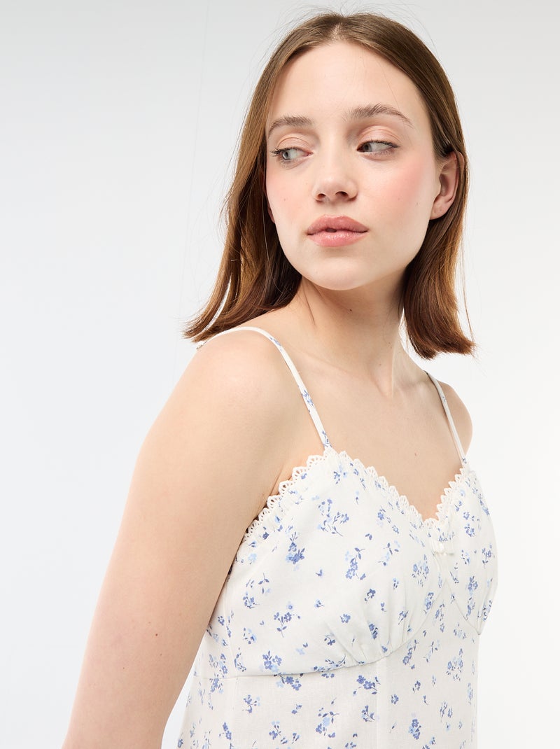 Robe fleurie en lin mélangé Blanc - Kiabi
