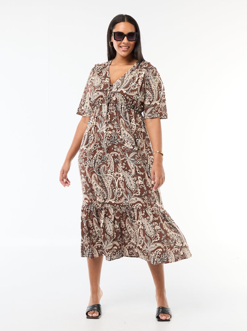 Robe fluide imprimée fantaisie Marron - Kiabi